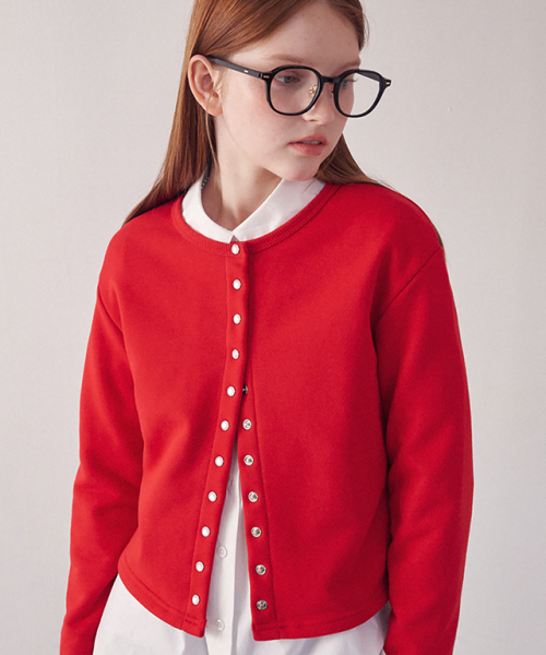 SNAP OPEN SWEAT CARDIGAN RED（カーディガン/ボレロ）｜RONRON