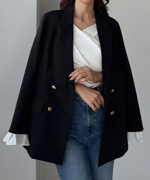 Louere（ルエレ）の「フリルレイヤードデザインジャケット（テーラードジャケット・レディース・ダークベージュ/ダークグレー/ブラック/グレイッシュベージュ・SMALL/MEDIUM/LARGE/X-LARGE）」の16枚目の写真