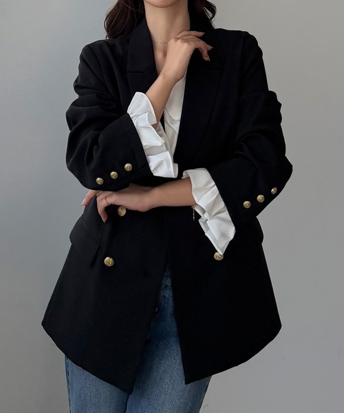 Louere（ルエレ）の「フリルレイヤードデザインジャケット（テーラードジャケット・レディース・ダークベージュ/ダークグレー/ブラック/グレイッシュベージュ・SMALL/MEDIUM/LARGE/X-LARGE）」の18枚目の写真