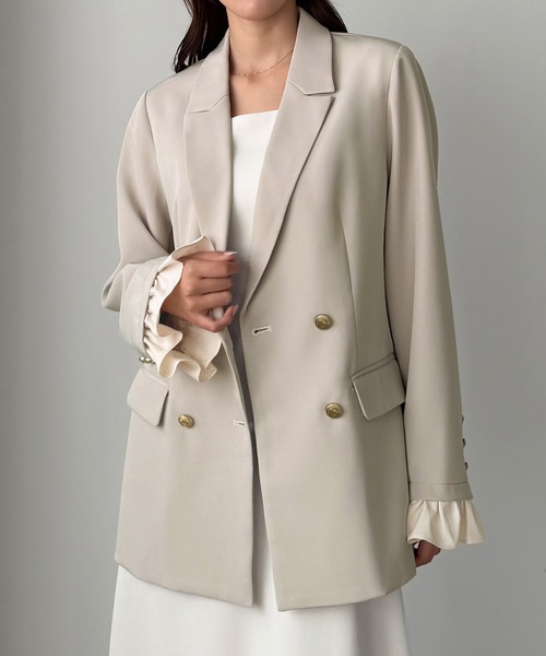 Louere（ルエレ）の「フリルレイヤードデザインジャケット（テーラードジャケット・レディース・ダークベージュ/ダークグレー/ブラック/グレイッシュベージュ・SMALL/MEDIUM/LARGE/X-LARGE）」の20枚目の写真