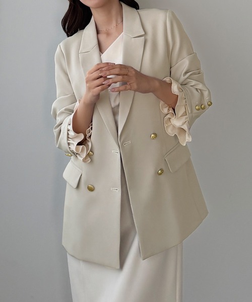 Louere（ルエレ）の「フリルレイヤードデザインジャケット（テーラードジャケット・レディース・ダークベージュ/ダークグレー/ブラック/グレイッシュベージュ・SMALL/MEDIUM/LARGE/X-LARGE）」の21枚目の写真