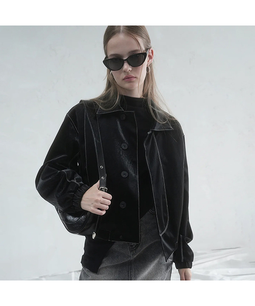 AVANDRESS(アバンドレス )の「Calla Stitch Art Leather Jacket BLACK x WHITE(ライダースジャケット・レディース・ブラック・FREE)」の1枚目の写真