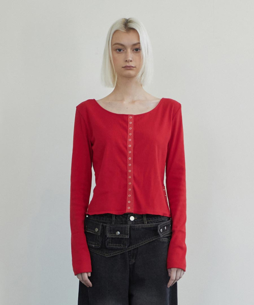 RENSE（レンセ）の「Line Snap Long Sleeve Red（Tシャツ/カットソー・レディース・その他・FREE）」の2枚目の写真