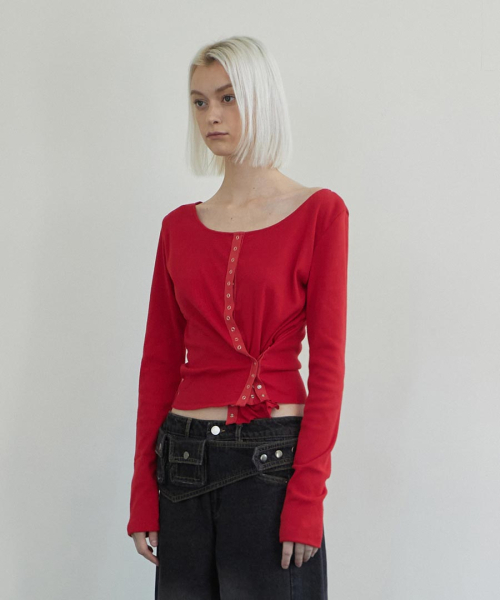 RENSE（レンセ）の「Line Snap Long Sleeve Red（Tシャツ/カットソー・レディース・その他・FREE）」の3枚目の写真
