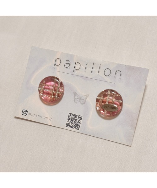 tone（トーン）の「【papillon】ピンクチェックピアス(MA)（ピアス（両耳用）・レディース・ピンク・FREE）」の2枚目の写真