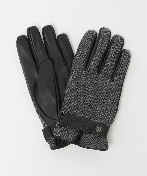 green label relaxing(グリーンレーベルリラクシング)の「MOON ムーン ヘリンボーン×レザー グローブ -タッチパネル対応-(手袋・メンズ・ネイビー/ダークブラウン/ブラック・FREE)」の2枚目の写真