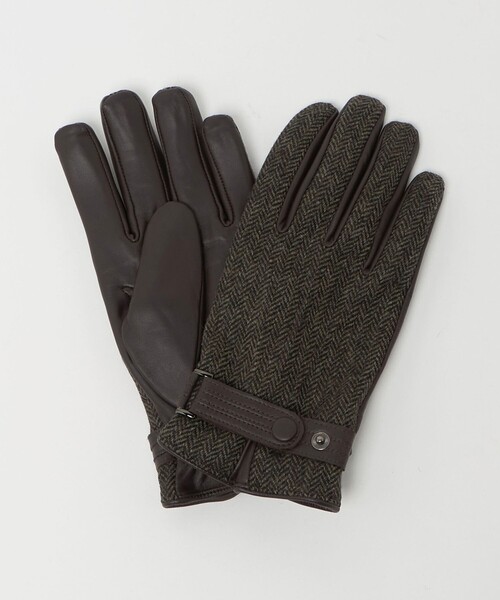 green label relaxing(グリーンレーベルリラクシング)の「MOON ムーン ヘリンボーン×レザー グローブ -タッチパネル対応-(手袋・メンズ・ネイビー/ダークブラウン/ブラック・FREE)」の5枚目の写真