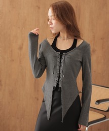 lace up halter layered rib tops