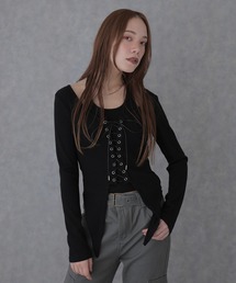 lace up halter layered rib tops
