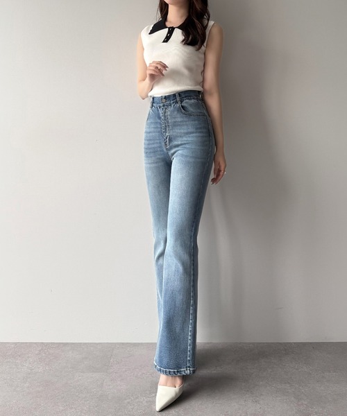 mipiarl(ミピアール)の「レースポケットフレアデニムパンツ(デニムパンツ・レディース・ブルー/ブラック/ライトブルー・SMALL/MEDIUM/LARGE)」の9枚目の写真