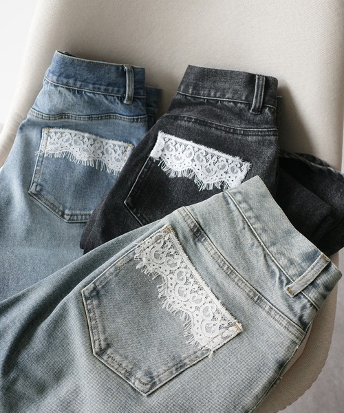 mipiarl(ミピアール)の「レースポケットフレアデニムパンツ(デニムパンツ・レディース・ブルー/ブラック/ライトブルー・SMALL/MEDIUM/LARGE)」の4枚目の写真