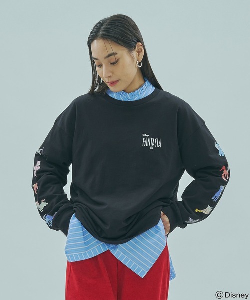 ローズバッド（ROSE BUD）/DISNEY『FANTASIA』/SLEEVE PRINT L/S TEE セール】(DISNEY『FANTASIA』)SLEEVE PRINT L/S TEE（Tシャツ