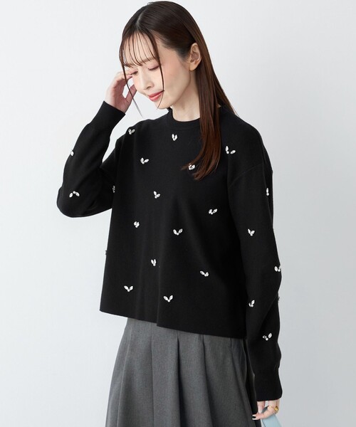 SHIPS Colors(シップス カラーズ)の「SHIPS Colors:〈手洗い可能〉ビジュー クルーネック プルオーバー◇(ニット/セーター・レディース・ダークグレー/ブラック・ONE SIZE)」の13枚目の写真