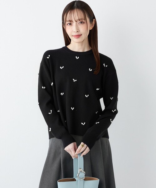 SHIPS Colors(シップス カラーズ)の「SHIPS Colors:〈手洗い可能〉ビジュー クルーネック プルオーバー◇(ニット/セーター・レディース・ダークグレー/ブラック・ONE SIZE)」の12枚目の写真