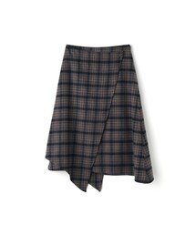 SAVAGE check wrap unbalance skirt_GRAY