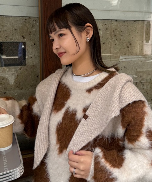 CIAOPANIC TYPY（チャオパニックティピー）の「フード付きスカーフマフラー（マフラー・レディース・バーガンディー/アイボリー/グレー・ONE SIZE）」の14枚目の写真