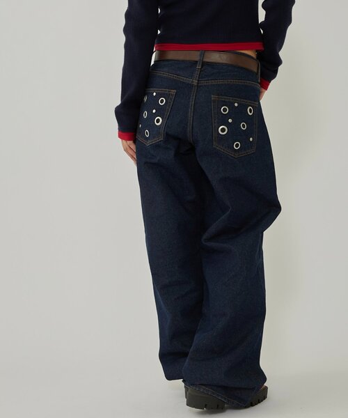 WHO'S WHO gallery(フーズフーギャラリー)の「EYELET LOW RISE DENIM /アイレットローライズデニム(デニムパンツ・レディース・ブラック/サックスブルー/ネイビー・MEDIUM/SMALL)」の4枚目の写真