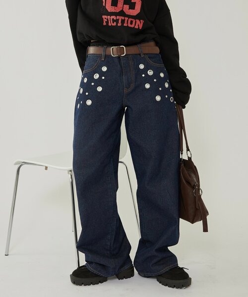 WHO'S WHO gallery(フーズフーギャラリー)の「EYELET LOW RISE DENIM /アイレットローライズデニム(デニムパンツ・レディース・ブラック/サックスブルー/ネイビー・MEDIUM/SMALL)」の6枚目の写真