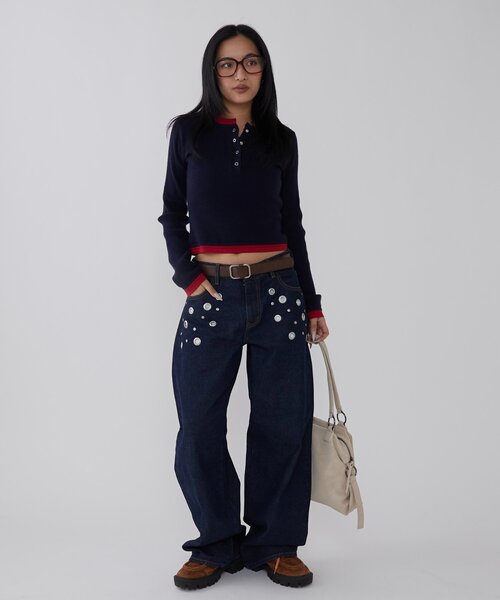 WHO'S WHO gallery(フーズフーギャラリー)の「EYELET LOW RISE DENIM /アイレットローライズデニム(デニムパンツ・レディース・ブラック/サックスブルー/ネイビー・MEDIUM/SMALL)」の10枚目の写真