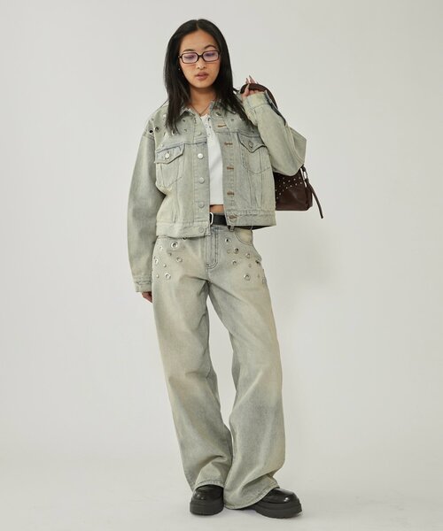 WHO'S WHO gallery（フーズフーギャラリー）の「EYELET LOW RISE DENIM /アイレットローライズデニム（デニムパンツ・レディース・ブラック/サックスブルー/ネイビー・MEDIUM/SMALL）」の6枚目の写真