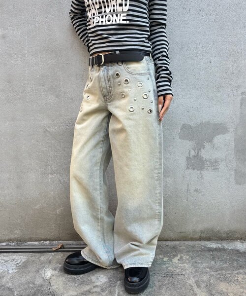 WHO'S WHO gallery（フーズフーギャラリー）の「EYELET LOW RISE DENIM /アイレットローライズデニム（デニムパンツ・レディース・ブラック/サックスブルー/ネイビー・MEDIUM/SMALL）」の7枚目の写真