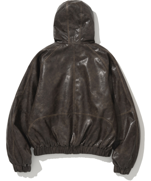 NOT4NERD(ノットフォーナード)の「Crop Leather Vintage Hooded Jacket - Brown(ライダースジャケット・レディース・その他・MEDIUM/LARGE/X-LARGE)」の3枚目の写真