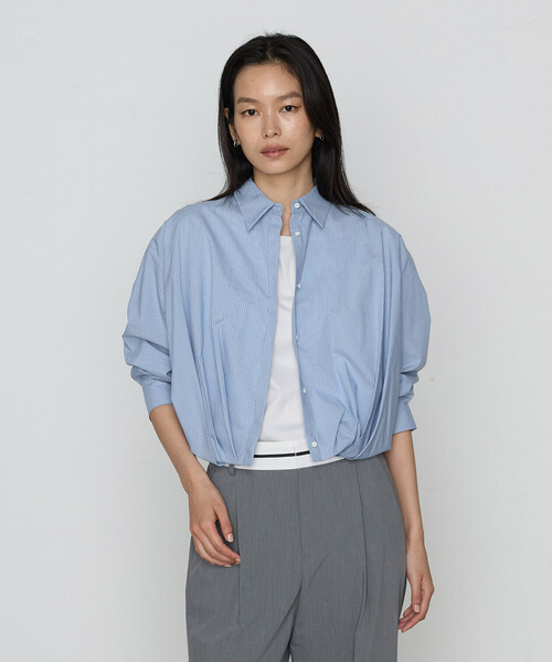 COMME CA(コムサ)の「〔 TALLサイズ 〕 コットンポプリンストライプ シャツ(シャツ/ブラウス・レディース・サックスブルー/トップグレー・15号)」の2枚目の写真