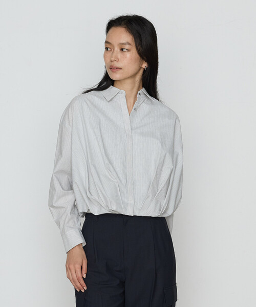 COMME CA(コムサ)の「〔 TALLサイズ 〕 コットンポプリンストライプ シャツ(シャツ/ブラウス・レディース・サックスブルー/トップグレー・15号)」の1枚目の写真