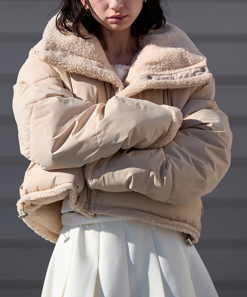 セール】Short-length faux fur down jacket / ショート丈 裏ボア×中綿