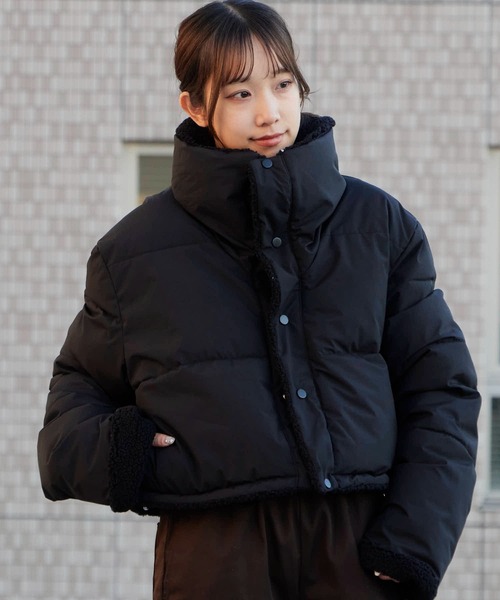 セール】Short-length faux fur down jacket / ショート丈 裏ボア×中綿