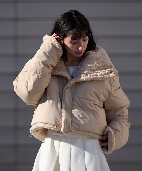 セール】Short-length faux fur down jacket / ショート丈 裏ボア×中綿