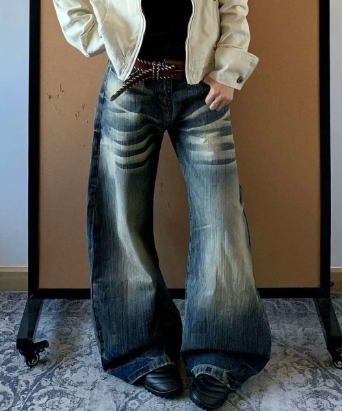 セール】ヴィンテージウォッシュ超ワイドバギーデニム（デニムパンツ
