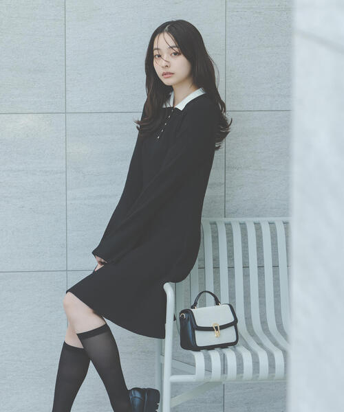 EDIT COLOGNE（エディットコロン）の「＜Ｅ＞ポロミニニットワンピース / 1216147002（ワンピース・レディース・ホワイト系その他/ブラック・MEDIUM/SMALL）」の4枚目の写真