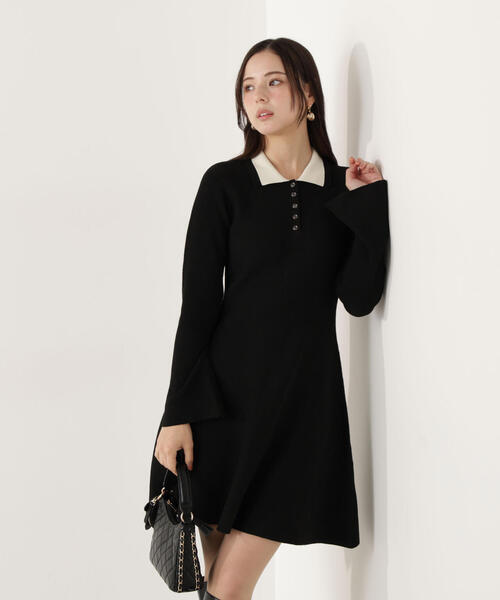 EDIT COLOGNE（エディットコロン）の「＜Ｅ＞ポロミニニットワンピース / 1216147002（ワンピース・レディース・ホワイト系その他/ブラック・MEDIUM/SMALL）」の7枚目の写真