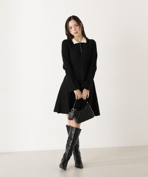 EDIT COLOGNE（エディットコロン）の「＜Ｅ＞ポロミニニットワンピース / 1216147002（ワンピース・レディース・ホワイト系その他/ブラック・MEDIUM/SMALL）」の8枚目の写真