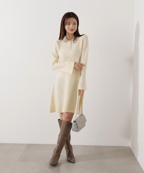 EDIT COLOGNE（エディットコロン）の「＜Ｅ＞ポロミニニットワンピース / 1216147002（ワンピース・レディース・ホワイト系その他/ブラック・MEDIUM/SMALL）」の17枚目の写真