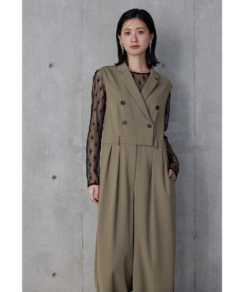 テーラーカラーオールインワン 2点セット パンツドレス レース