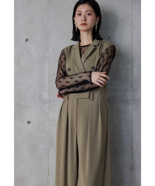 テーラーカラーオールインワン 2点セット パンツドレス レース