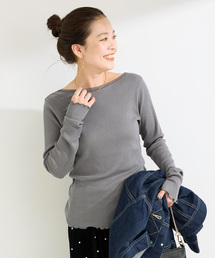 【WEB＋一部店舗限定】ウォッシャブル / チュールリブボートネックロングスリーブ