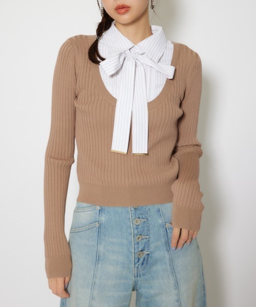 シャツドッキングロングスリーブニットトップス 冬服 春服（ポロシャツ