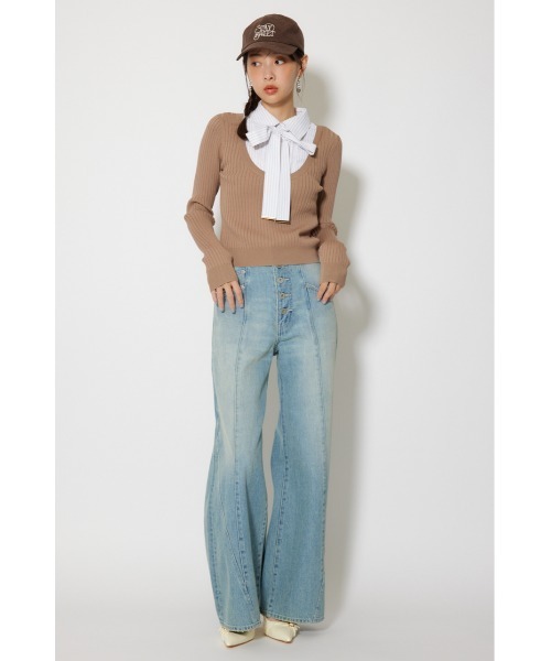 セール】シャツドッキングロングスリーブニットトップス 冬服 春服