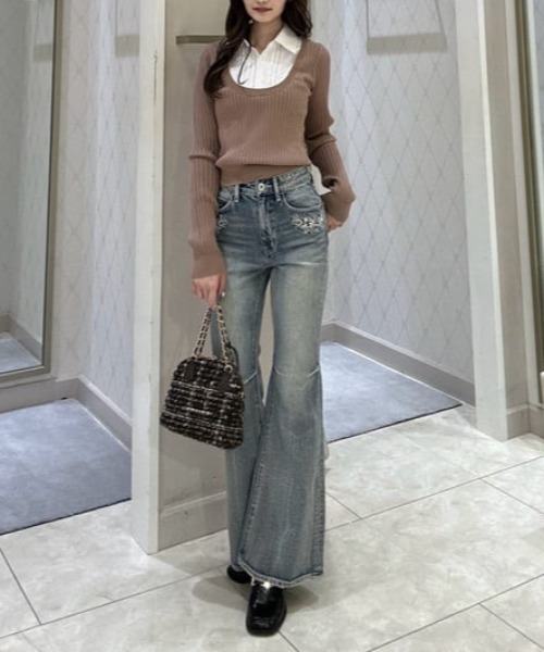 シャツドッキングロングスリーブニットトップス 冬服 春服（ポロシャツ