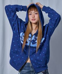 SEQUENZ（シークエンズ）の「【sqnz（エスキュンズ）】sqnz logo applique zip p/k / ユニセックス 裏毛 ダブルジップ ジップパーカー フーディ 星柄 ボーダー チェック（パーカー）」