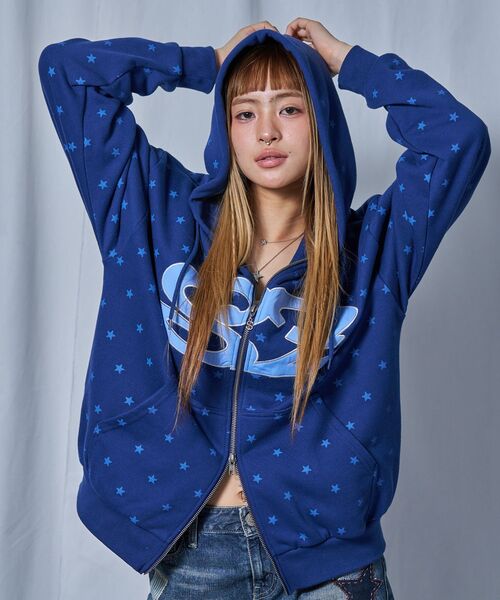 SEQUENZ（シークエンズ）の「【sqnz（エスキュンズ）】sqnz logo applique zip p/k / ユニセックス 裏毛 ダブルジップ ジップパーカー フーディ 星柄 ボーダー チェック（パーカー・メンズ・グレー/その他2/ライトピンク/その他3・MEDIUM/SMALL/LARGE）」の4枚目の写真