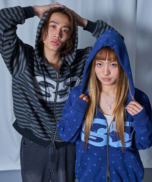 SEQUENZ（シークエンズ）の「【sqnz（エスキュンズ）】sqnz logo applique zip p/k / ユニセックス 裏毛 ダブルジップ ジップパーカー フーディ 星柄 ボーダー チェック（パーカー・メンズ・グレー/その他2/ライトピンク/その他3・MEDIUM/SMALL/LARGE）」の18枚目の写真