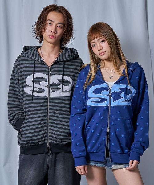 SEQUENZ（シークエンズ）の「【sqnz（エスキュンズ）】sqnz logo applique zip p/k / ユニセックス 裏毛 ダブルジップ ジップパーカー フーディ 星柄 ボーダー チェック（パーカー・メンズ・グレー/その他2/ライトピンク/その他3・MEDIUM/SMALL/LARGE）」の19枚目の写真