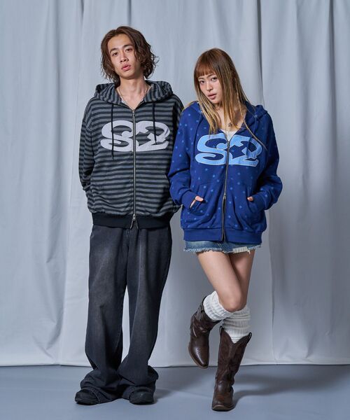 SEQUENZ（シークエンズ）の「【sqnz（エスキュンズ）】sqnz logo applique zip p/k / ユニセックス 裏毛 ダブルジップ ジップパーカー フーディ 星柄 ボーダー チェック（パーカー・メンズ・グレー/その他2/ライトピンク/その他3・MEDIUM/SMALL/LARGE）」の20枚目の写真