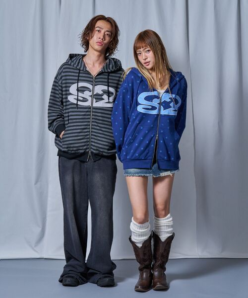 SEQUENZ（シークエンズ）の「【sqnz（エスキュンズ）】sqnz logo applique zip p/k / ユニセックス 裏毛 ダブルジップ ジップパーカー フーディ 星柄 ボーダー チェック（パーカー・メンズ・グレー/その他2/ライトピンク/その他3・MEDIUM/SMALL/LARGE）」の21枚目の写真