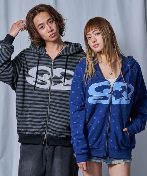 SEQUENZ（シークエンズ）の「【sqnz（エスキュンズ）】sqnz logo applique zip p/k / ユニセックス 裏毛 ダブルジップ ジップパーカー フーディ 星柄 ボーダー チェック（パーカー・メンズ・グレー/その他2/ライトピンク/その他3・MEDIUM/SMALL/LARGE）」の22枚目の写真