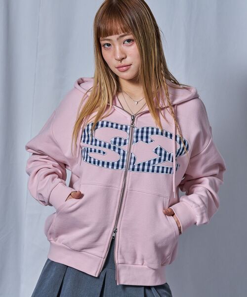 SEQUENZ（シークエンズ）の「【sqnz（エスキュンズ）】sqnz logo applique zip p/k / ユニセックス 裏毛 ダブルジップ ジップパーカー フーディ 星柄 ボーダー チェック（パーカー・メンズ・グレー/その他2/ライトピンク/その他3・MEDIUM/SMALL/LARGE）」の15枚目の写真